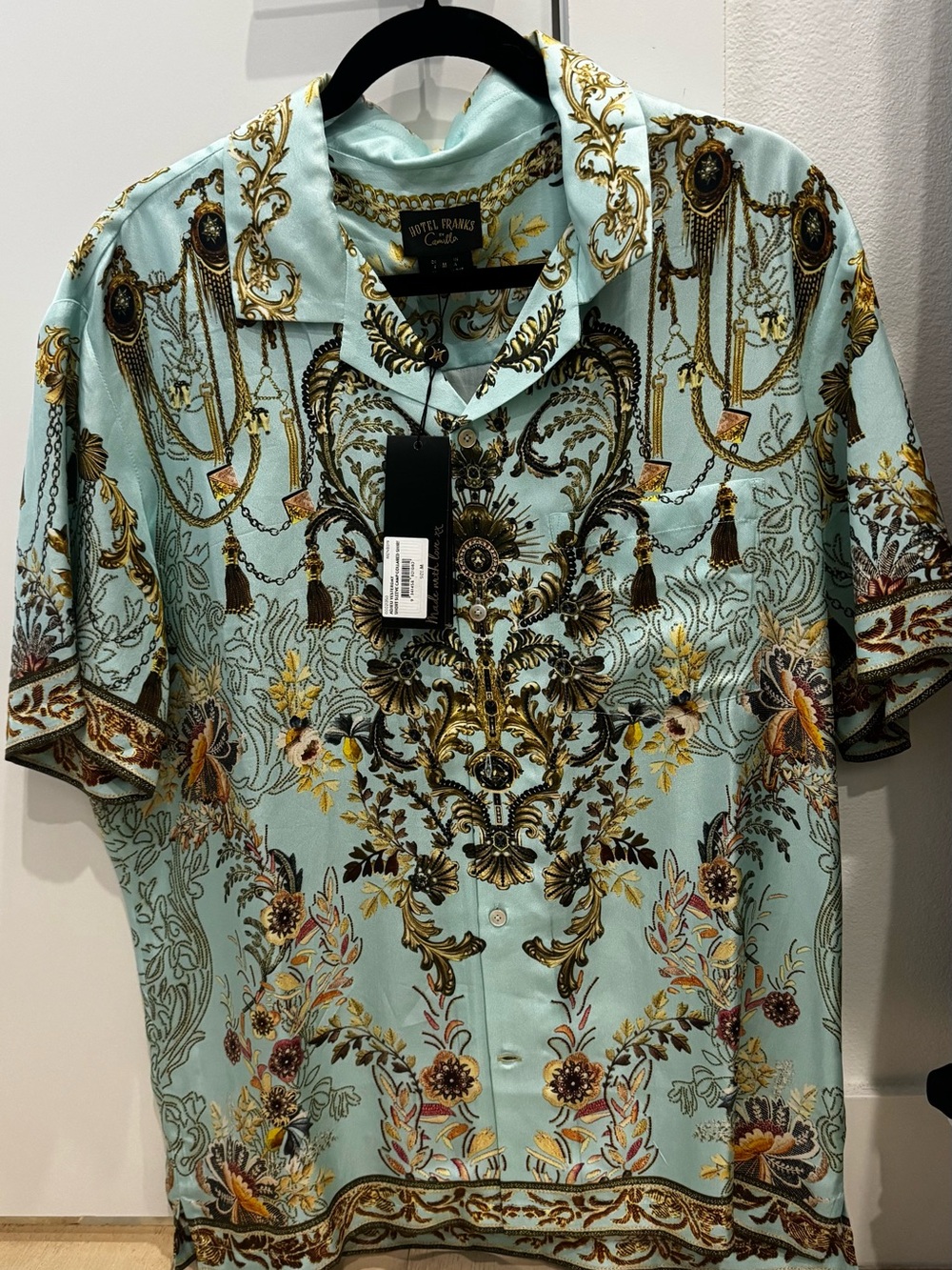 Royal Embroidered-Print Short Sleeve Men’s Shirt - Aqua